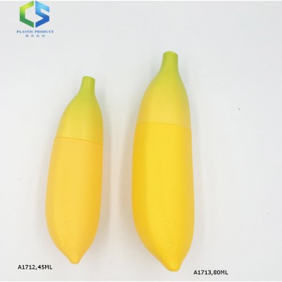 45/80ml yellow banana shape plastic lotion bottle/hand cream packaging tubes container